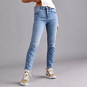 Free People Jeans Womens 29 Stove Pipe Denim High Rise Tapered Leg Rigid Denim